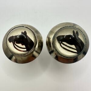 Vintage silver tone domed glass reverse painted intaglio horses cameos cufflinks